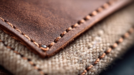 Fabric close-up showing pen clip and stitched pocket hem, focused on fine detail and textureの素材