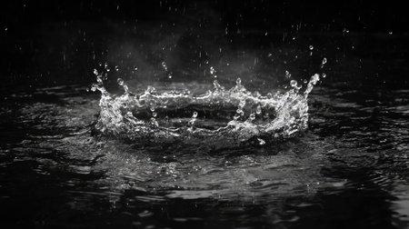Water crown captured in slow motion as a fountain jet hits the basin belowの素材