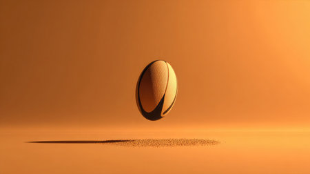 A modern rugby ball floating slightly above ground with shadow below, digitally styledの素材