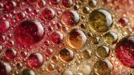 Artistic macro shot of bacon glistening with oil beads under directional lightの素材