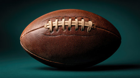 Clean product shot of rugby ball over dark gradient backgroundの素材
