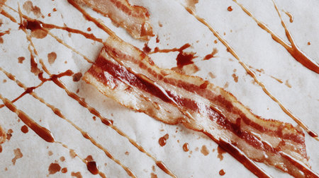 Greasy parchment paper with crispy bacon lines and transparent oil stainsの素材
