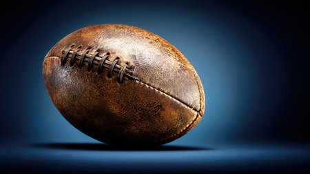 Clean product shot of rugby ball over dark gradient backgroundの素材