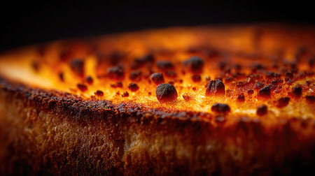 Macro shot of toast surface showing crispy edge, crumb structure, and burnt spotsの素材