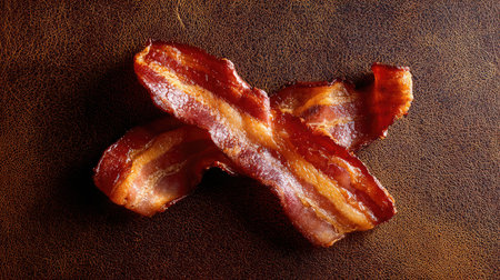 Shiny bacon laid flat and crisped to perfection with textured backgroundの素材