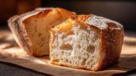 Thick-cut artisanal toast with rough crust edges and airy crumb close-upの素材