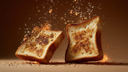 Toast shot in a minimalist style on clean background with moody lightingの素材
