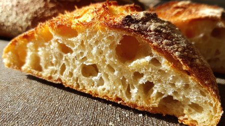 Thick-cut artisanal toast with rough crust edges and airy crumb close-upの素材