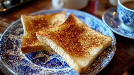 Toast ready to be served on a breakfast plate with no other food items presentの素材