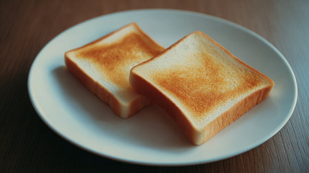 Toast ready to be served on a breakfast plate with no other food items presentの素材