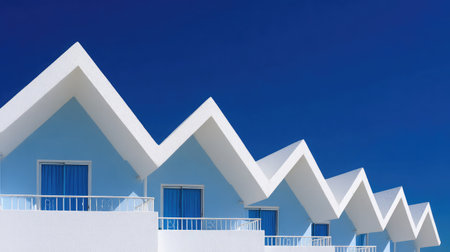 High-contrast architecture photo of townhouses with geometric alignmentの素材