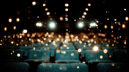 Abstract blur of cinema seats and lights, evoking mood and mysteryの素材