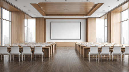 Empty professional space with clean projector setup and smart lighting design for presentationsの素材