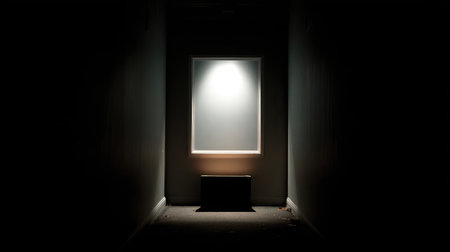 Tightly framed image of blank cinema screen glowing slightly in a dark roomの素材