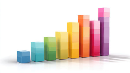 Colorful bar graph on a white background with sharp shadows and clean D stylingの素材