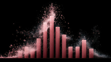 Artistic interpretation of data chart with glowing segments and abstract particle effectsの素材