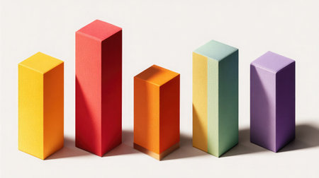 Colorful bar graph on a white background with sharp shadows and clean D stylingの素材