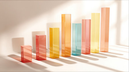 Colorful bar graph on a white background with sharp shadows and clean D stylingの素材
