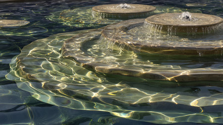 Abstract shot of shimmering water from a fountain under midday sunの素材