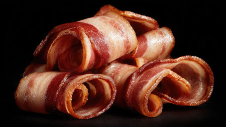 Bacon curls intertwined with dramatic shadows for an artistic food compositionの素材