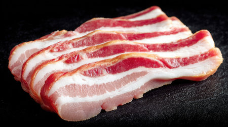 Studio background with solo bacon piece placed precisely with artistic minimalismの素材