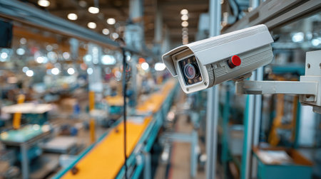 Machine vision camera mounted above production line performing quality control inspectionの素材