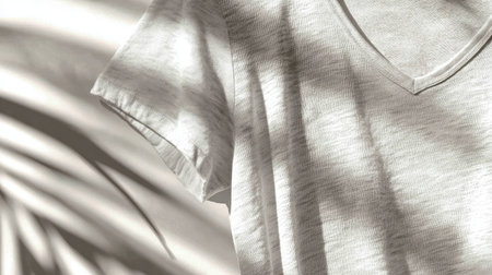 Studio shot of plain white T-shirt with D shadow on monochrome backgroundの素材