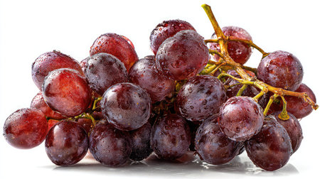 Isolated bunch of red grapes with rich color and sheen placed on white backgroundの素材