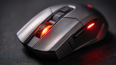 Computer mouse with programmable side buttons shown from an angled top-down perspectiveの素材