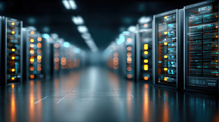 Industrial server racks controlling smart manufacturing processes in secure enclosureの素材