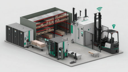 Smart warehouse integration with robotic forklifts and automated sorting systemの素材
