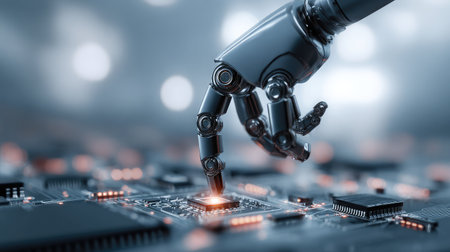 Robotic gripper picking and placing electronic components onto circuit boardsの素材