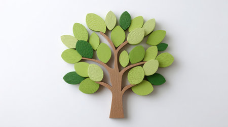Cartoon-style green tree cutout with rounded foliage placed neatly on white backgroundの素材