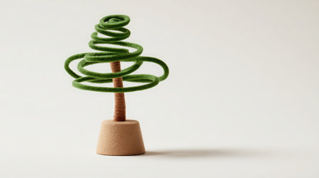 DIY craft tree made from green felt and pipe cleaners photographed on whiteの素材