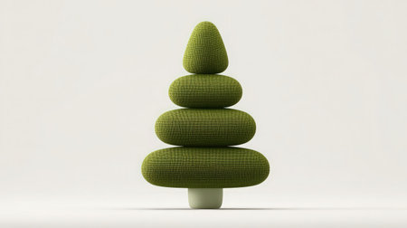 Flat minimalist tree shape with three rounded layers placed on a white backdropの素材