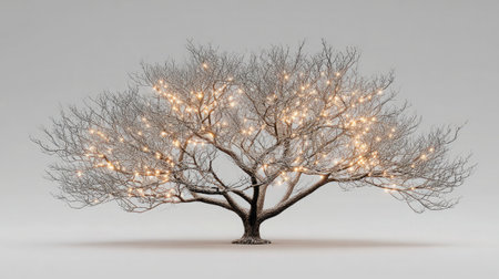 Digitally rendered fantasy tree with glowing branches placed in the center on whiteの素材
