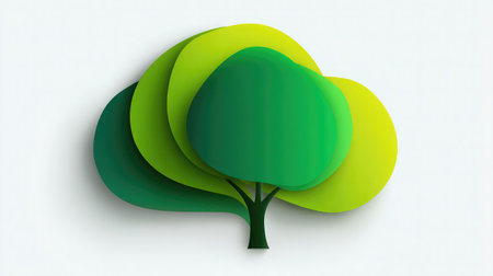 Flat minimalist tree shape with three rounded layers placed on a white backdropの素材
