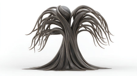 Elegant bronze tree figurine with long flowing branches isolated on whiteの素材