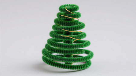 DIY craft tree made from green felt and pipe cleaners photographed on whiteの素材