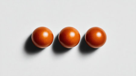 Minimalist shot of three cherry tomatoes placed symmetrically on clean whiteの素材