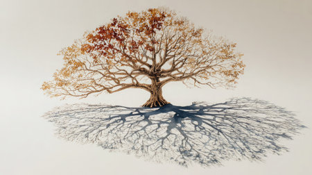 Round-top cartoon tree with trunk shadow placed in the center of a white canvasの素材