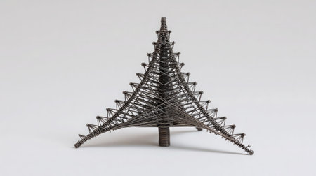 Small stylized tree shape made of metal rods shown upright on clean white groundの素材