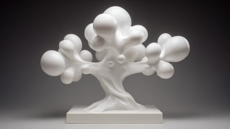 Playful foam tree with cartoon proportions and smooth finish centered on a white baseの素材
