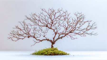 Small tree shape made from real twigs and moss arranged on a white paper baseの素材