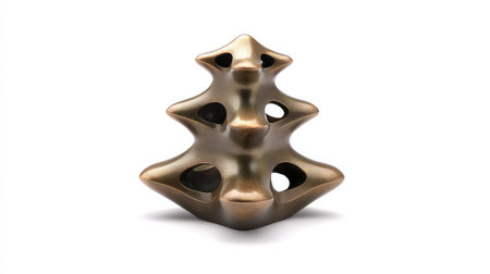 Small abstract tree sculpture in metallic finish placed on a white backgroundの素材