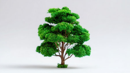 Tiny artificial shrub trimmed in the shape of a tree, standing alone on white backgroundの素材