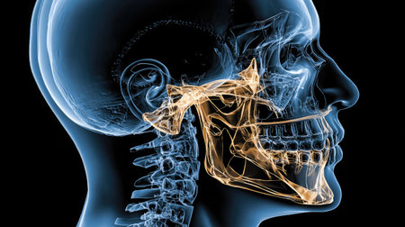 Abstract medical rendering of the cranial floor featuring the sphenoid joint with soft halo lightingの素材