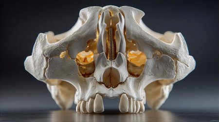 Anatomical view of sphenoid joint showing its role in cranial articulation, under soft focused lightの素材