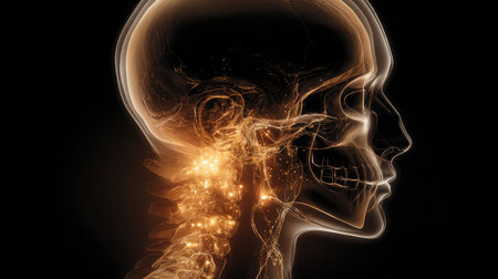 Artistic representation of the human skull base showing sphenoid bone in subtle soft lightの素材