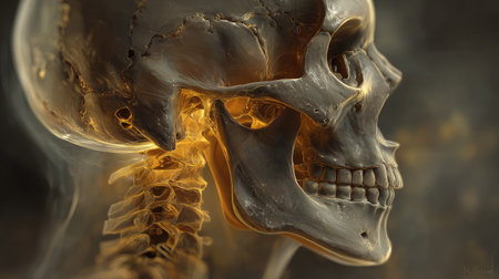 Fine anatomical sketch with layered transparency showing the sphenoid joint in focus, softly litの素材